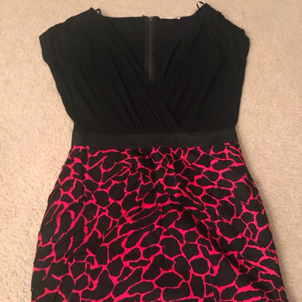 Pencil skirt dress - Black - pink leopard print